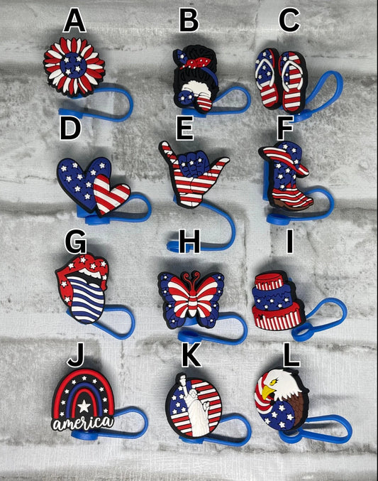 Patriotic Straw Topper,  Sports Straw Accessories, Straw Covers, Straw Charms, Bottle Straw Covers, Straw Toppers, USA, America