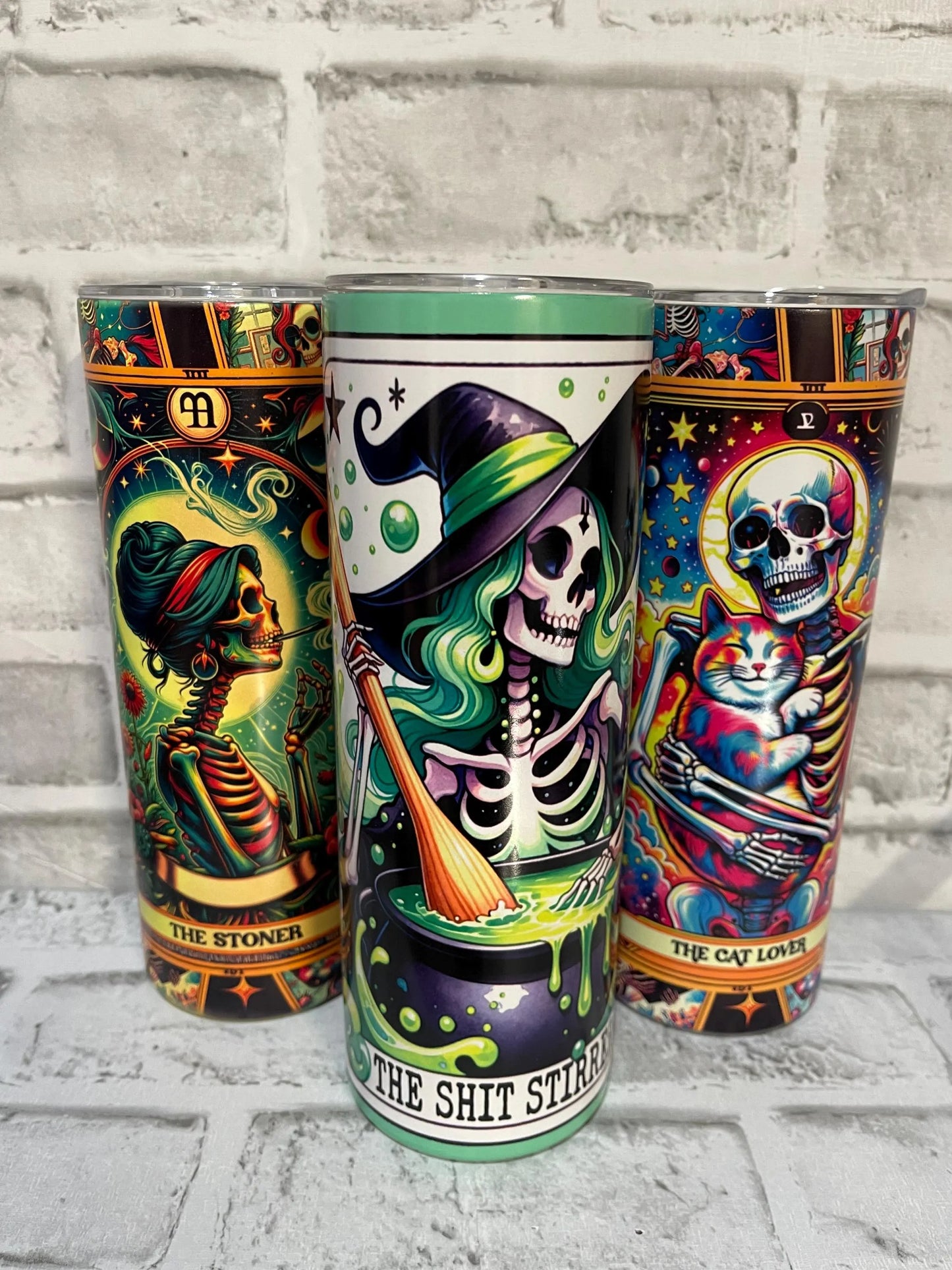 Cat Tarot Glow-in-the-Dark Tumbler – 20oz Skinny Cup for Witchy Cat Lovers