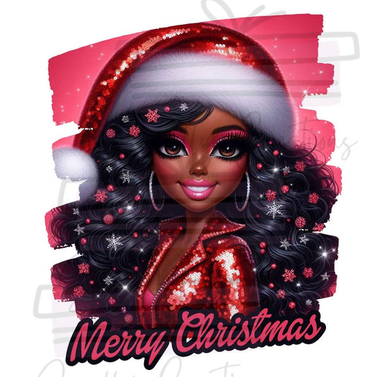 DIGITAL DOWNLOAD Glitter Black Fashion Girl Christmas Digital File, Black Barbi, Holiday Shirts, Girl Shirt, Christmas Girl PNG, Instant Download